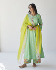 Dupahar Sea Green Front Kali Phulkari Kurta Set