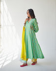 Dupahar Sea Green Side Kali Kurta Set