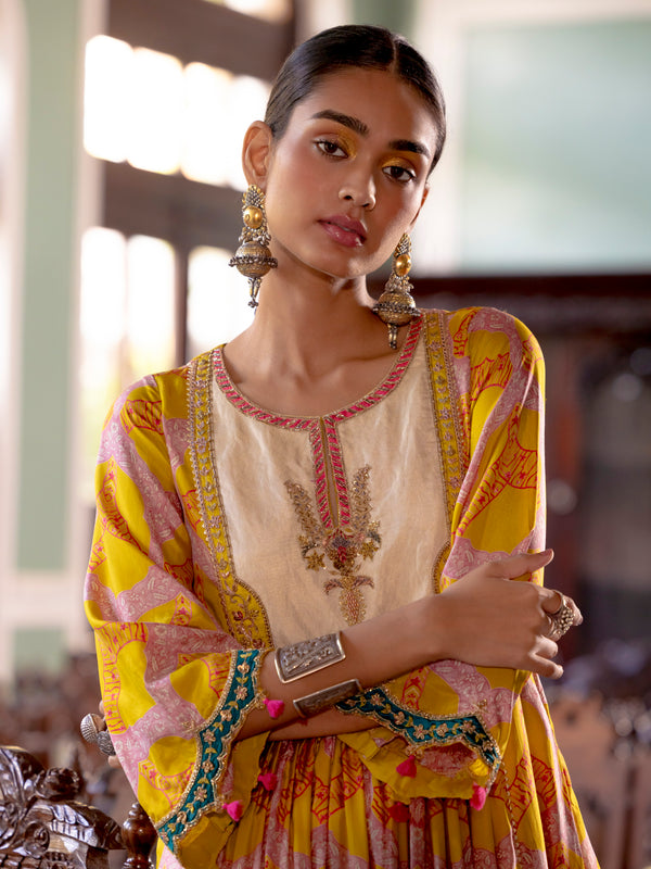 Fariba Lime Yellow Ivory Yoke Kurta Set