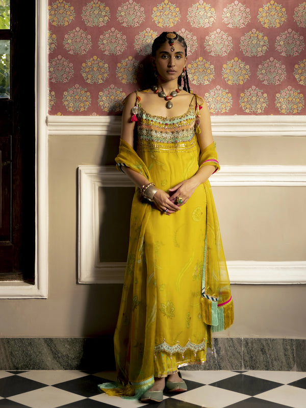 Fariba Lime Yellow Oganza Kurta Set