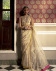 Fariba Ivory Golden Tissue Sari Set