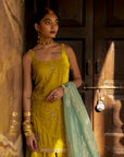 Fariba Yellow Silk Velvet Sharara Set