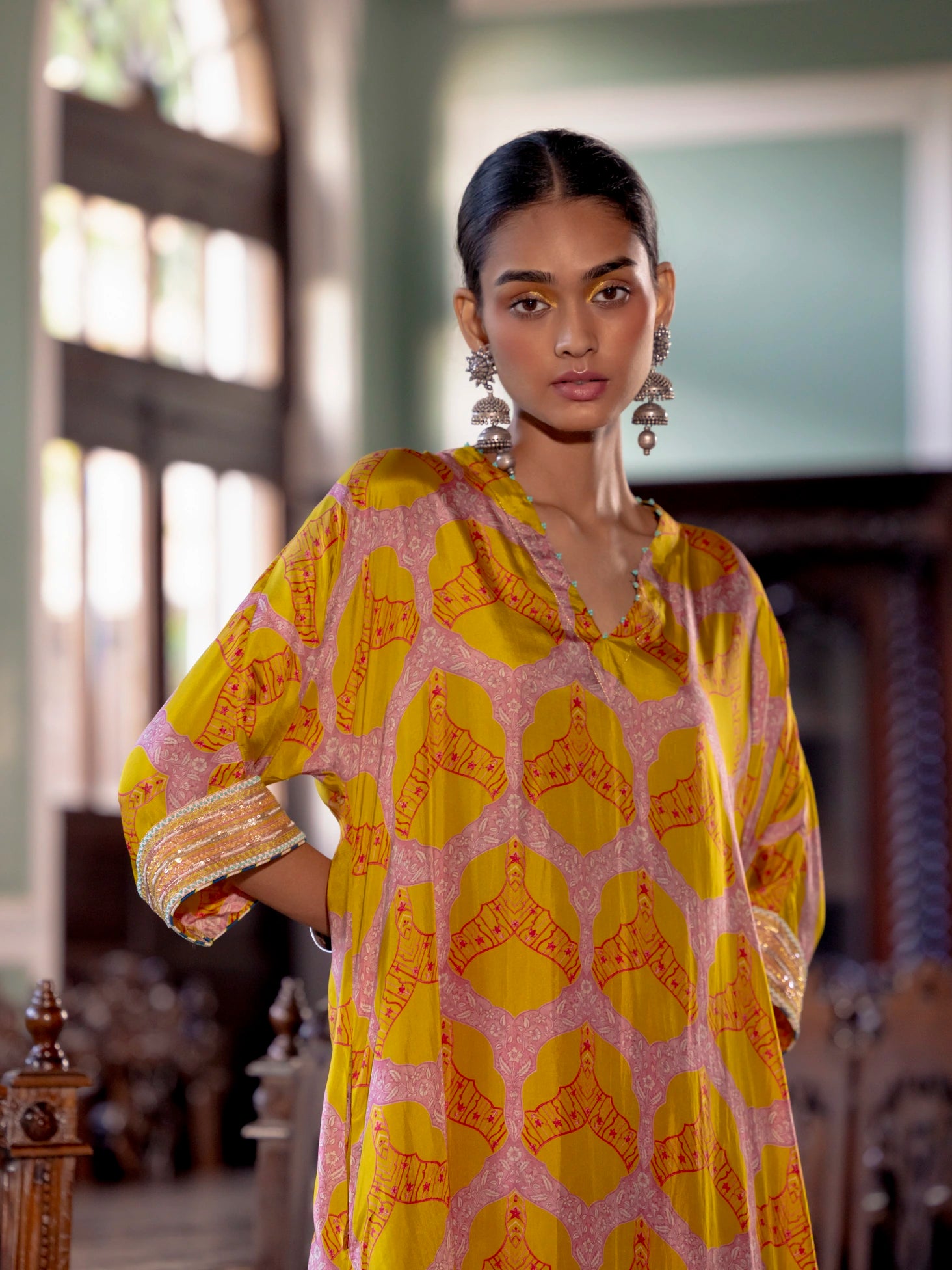 Fariba Yellow Kaftan Kurta Set