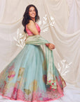 Wamiqa Gabbi Ice Blue Floral Organza Lehenga Set