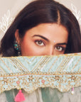 Wamiqa Gabbi Ice Blue Floral Organza Lehenga Set