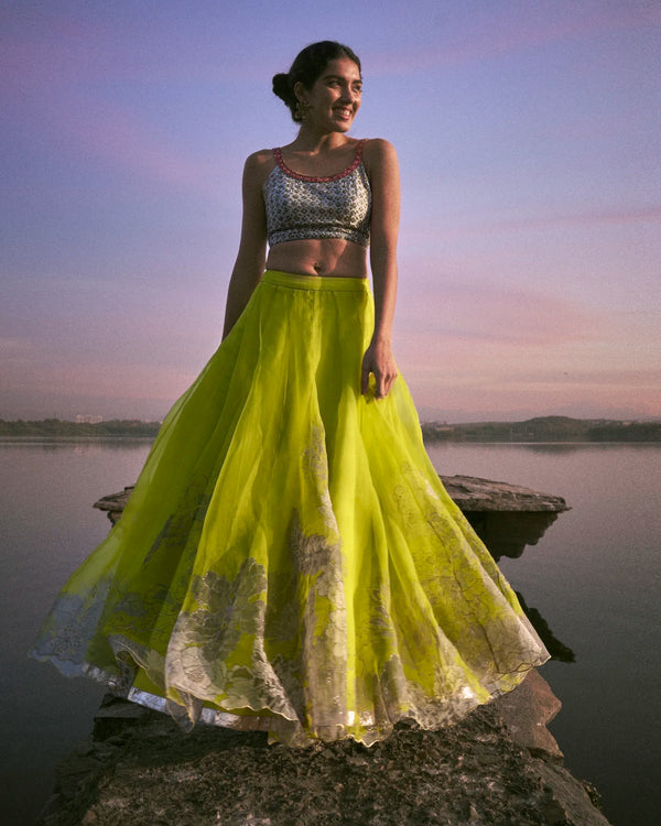 Gul Bright Green Floral Lehenga Set