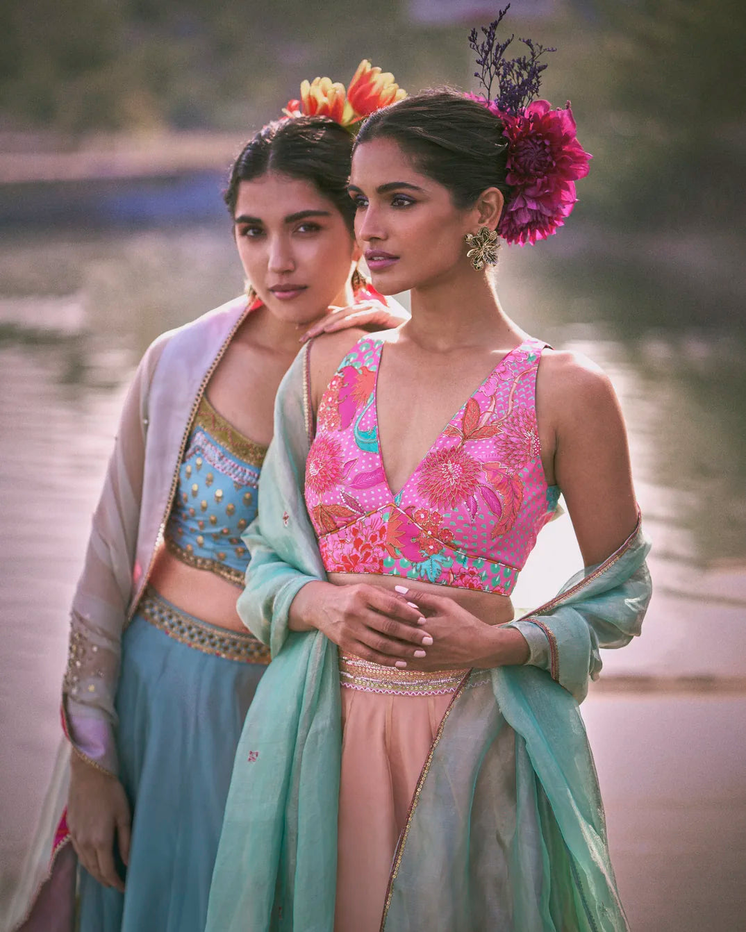 Gul Pastel Pink Floral Lahenga Set