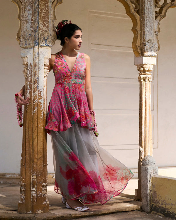 Gul Pink Peplum Sharara Set