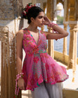 Gul Pink Peplum Sharara Set