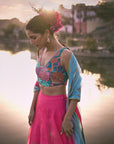 Gul Fushia Rose Pink Floral Lahenga Set