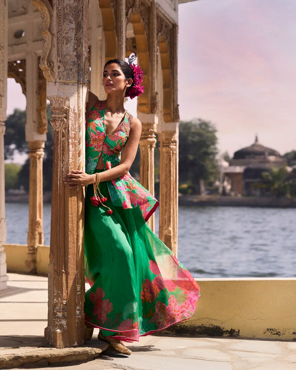 Gul Green Peplum Sharara Set