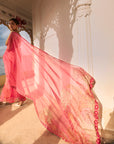 Gul Fushia Rose Pink Aishwariya Lekshmi Floral Printed Organza Sari