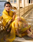 Gul Yellow Floral Organza Sari