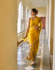 Gul Yellow Floral Organza Sari