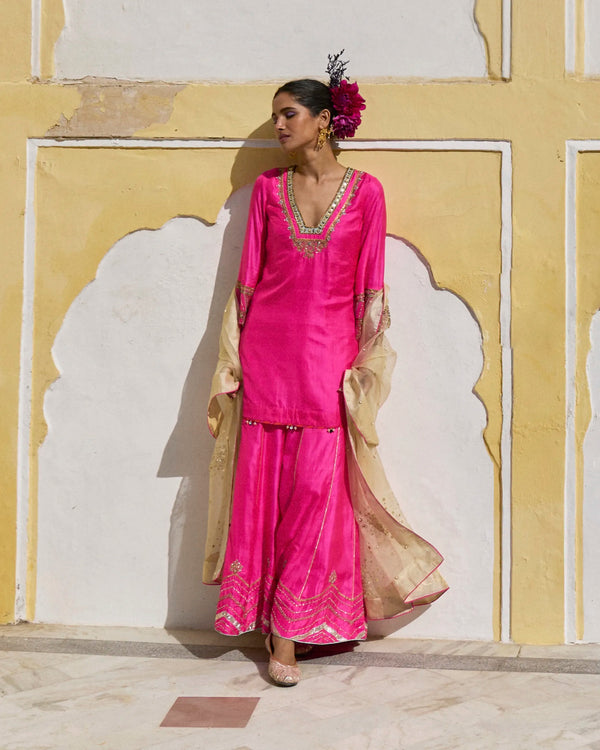 Gul Hot Pink Silk Sharara Set