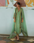 Gul Sage Green Side Kali Silk Kurta Set