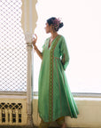 Gul Sage Green Side Kali Silk Kurta Set