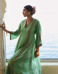 Gul Sage Green Side Kali Silk Kurta Set