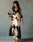 Gul Black And Ivory Flower Kaftan Kurta Set