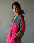 Gul Teal Flower Kaftan Kurta Set