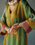 Gul Lime Yellow Flower Kaftan Kurta Set