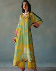 Gul Lime Yellow Flower Kaftan Kurta Set