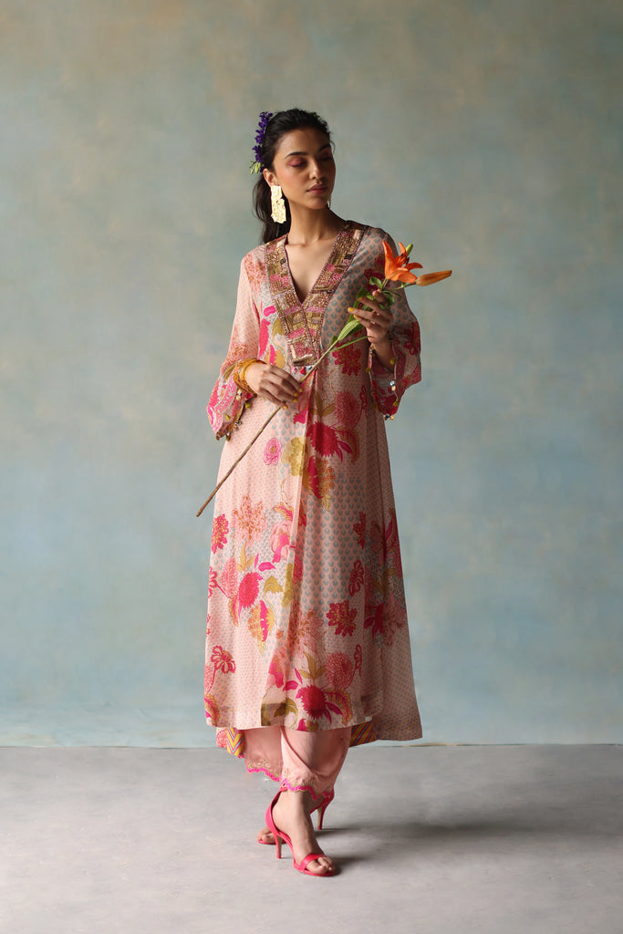 chinese dress ladies Girls Green & Pink Navratri Dress – Jilmil main image 1