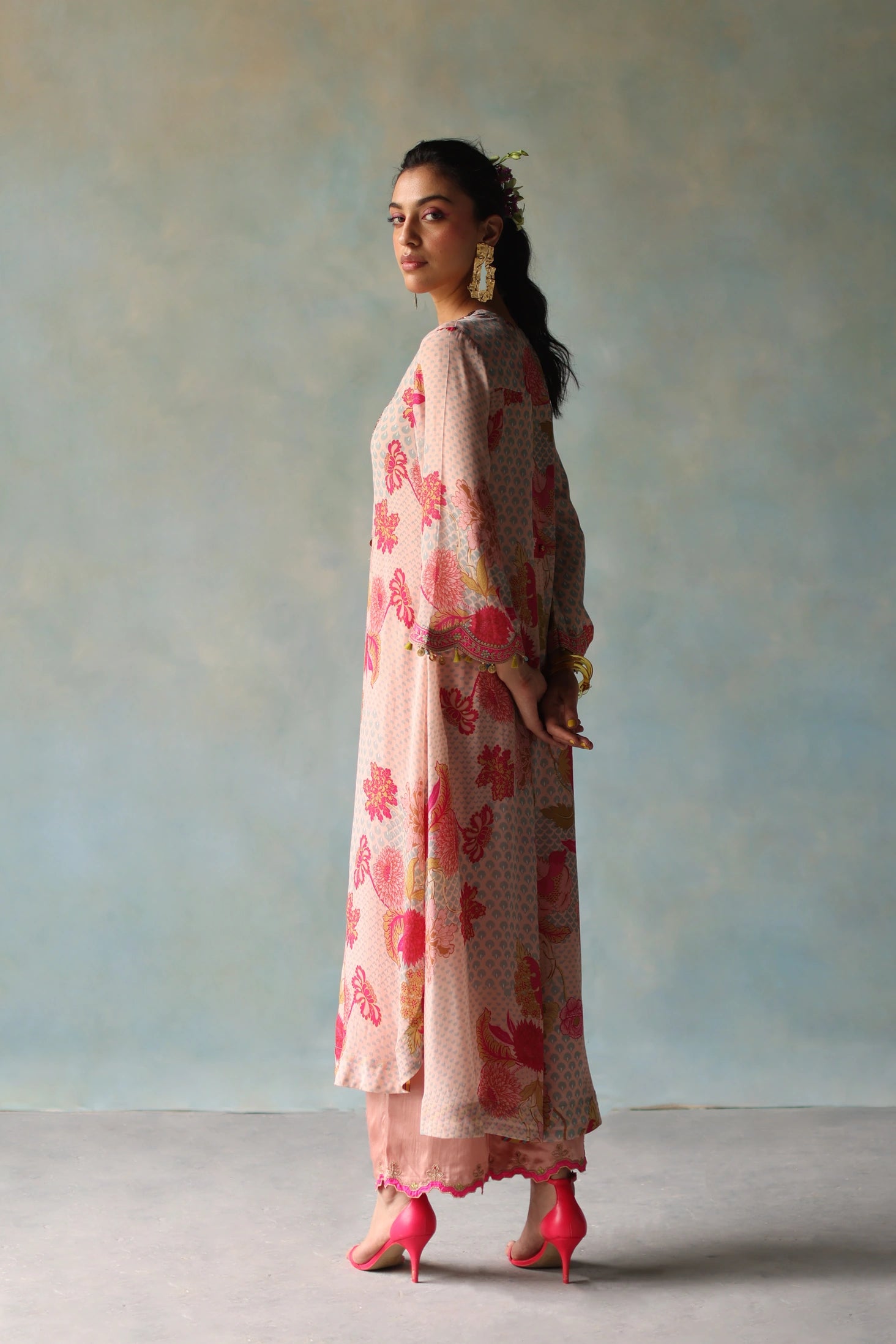 Gul Pastel Pink Printed Front Pleat Kurta Set