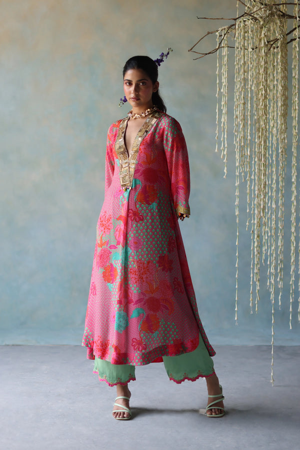 Gul Bright Pink Printed Front Pleat Kurta Set