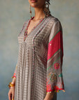 Gul Grey Front Puckering Tassel Sleeve Kurta Set