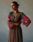 Gul Green - Hot Pink Front Puckering Tassel Sleeve Kurta Set