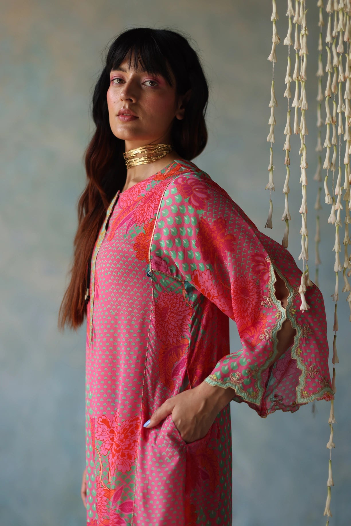 Gul Bright Pink Cutwork Sleeve Kurta Set