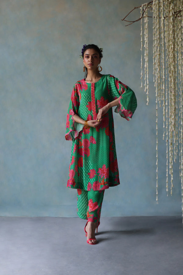 Gul Green Cutwork Sleeve Kurta Set