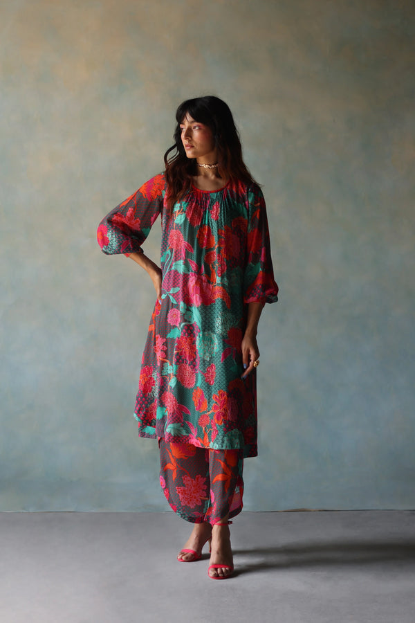 Gul Teal Printed Puckering Kurta Set