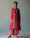 Gul Jester Red Printed Puckering Kurta Set