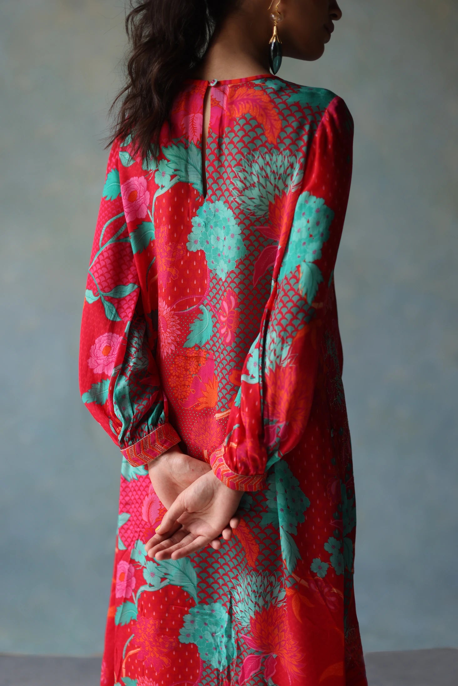 Gul Jester Red Printed Puckering Kurta Set