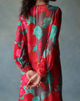 Gul Jester Red Printed Puckering Kurta Set