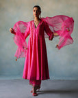 Gul Hot Pink Side Kali Silk Kurta Set