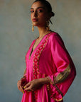 Gul Hot Pink Side Kali Silk Kurta Set