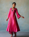 Gul Hot Pink Side Kali Silk Kurta Set