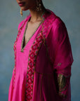 Gul Hot Pink Side Kali Silk Kurta Set