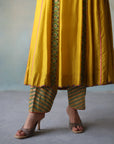 Gul Lime Yellow Side Kali Silk Kurta Set