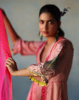 Gul Pastel Pink Side Kali Silk Kurta Set