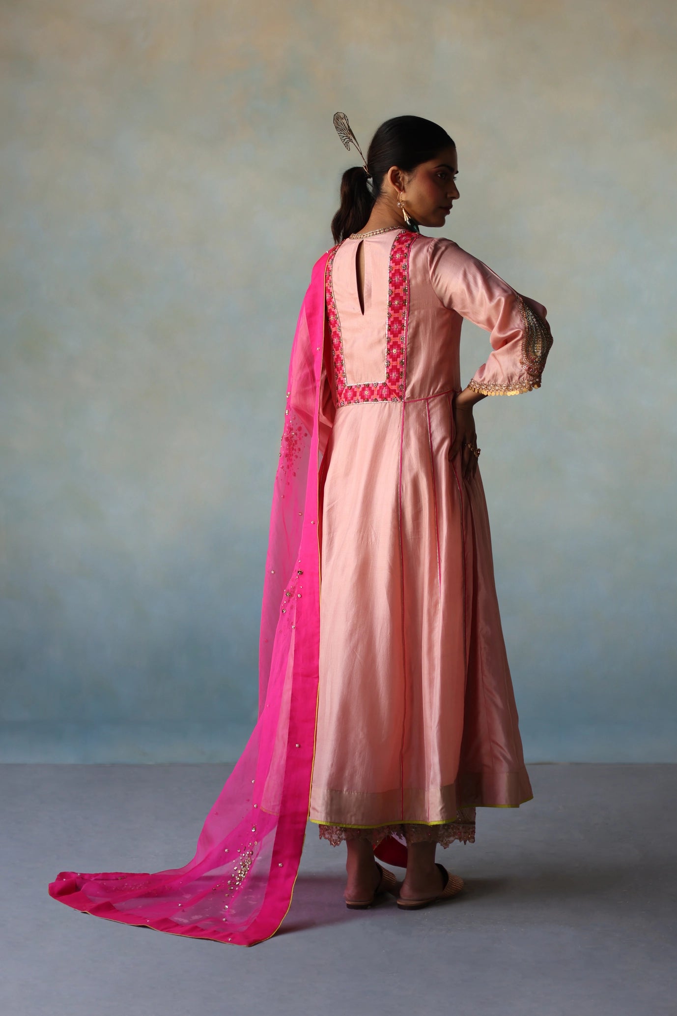 Gul Pastel Pink Side Kali Silk Kurta Set