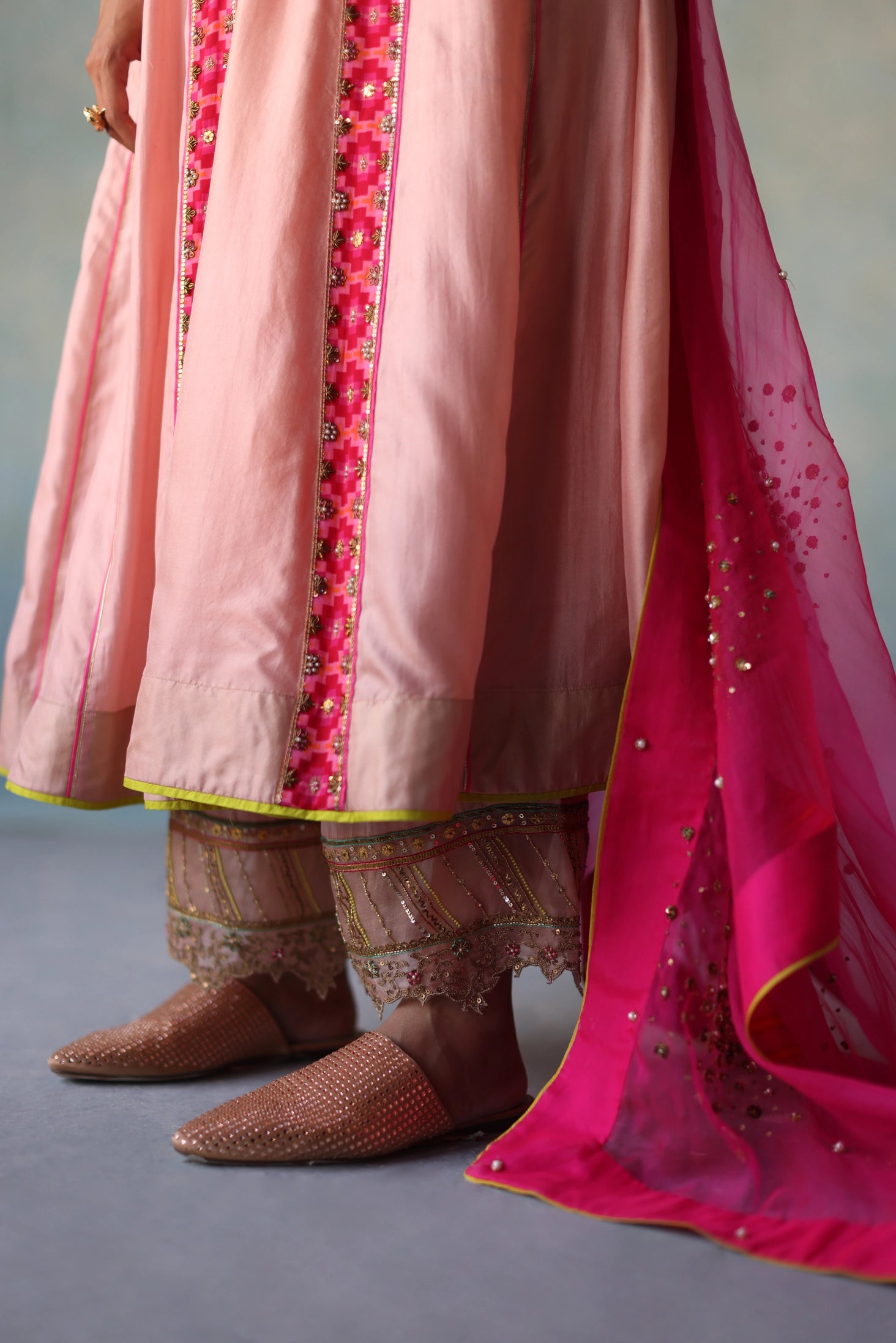 Gul Pastel Pink Side Kali Silk Kurta Set