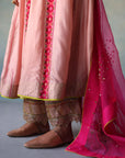 Gul Pastel Pink Side Kali Silk Kurta Set