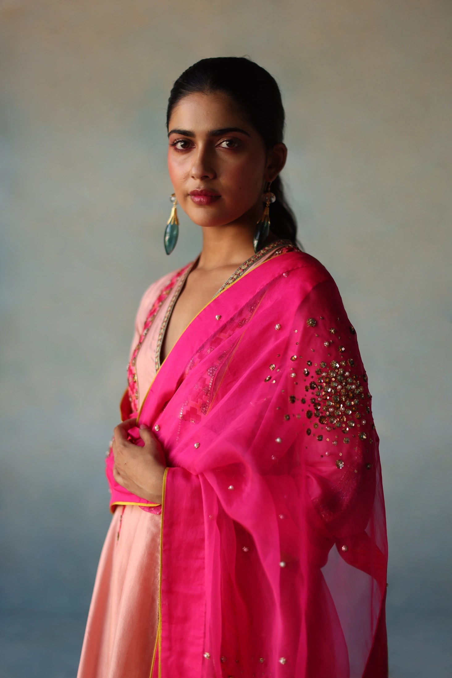 Gul Pastel Pink Side Kali Silk Kurta Set