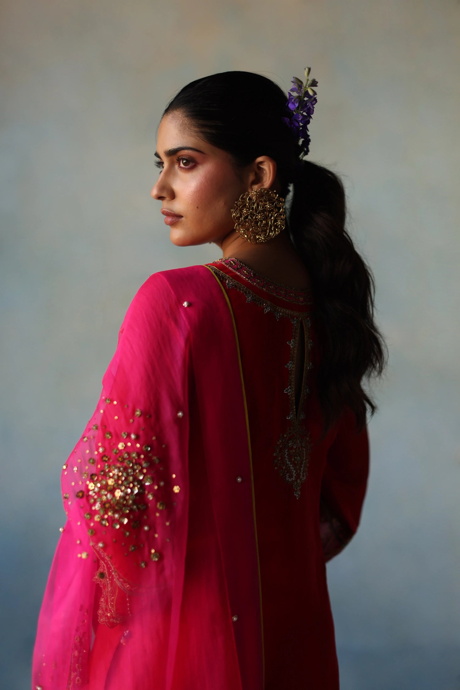  Gul Red- Hot Pink Silk Sharara Set  