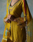 Gul Lime Yellow Silk Sharara Set