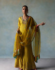 Gul Lime Yellow Silk Sharara Set